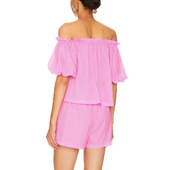 Amanda Uprichard Bree Off The Shoulder Romper in Shocking Pink sz M - Picture 2 of 5